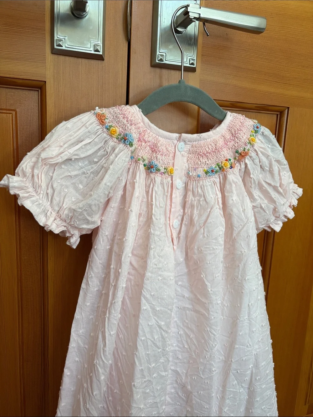 Smocked Beaded Pink Cotton Girls' Dress 2/3 Best LIKE NEW BEAUTIFUL